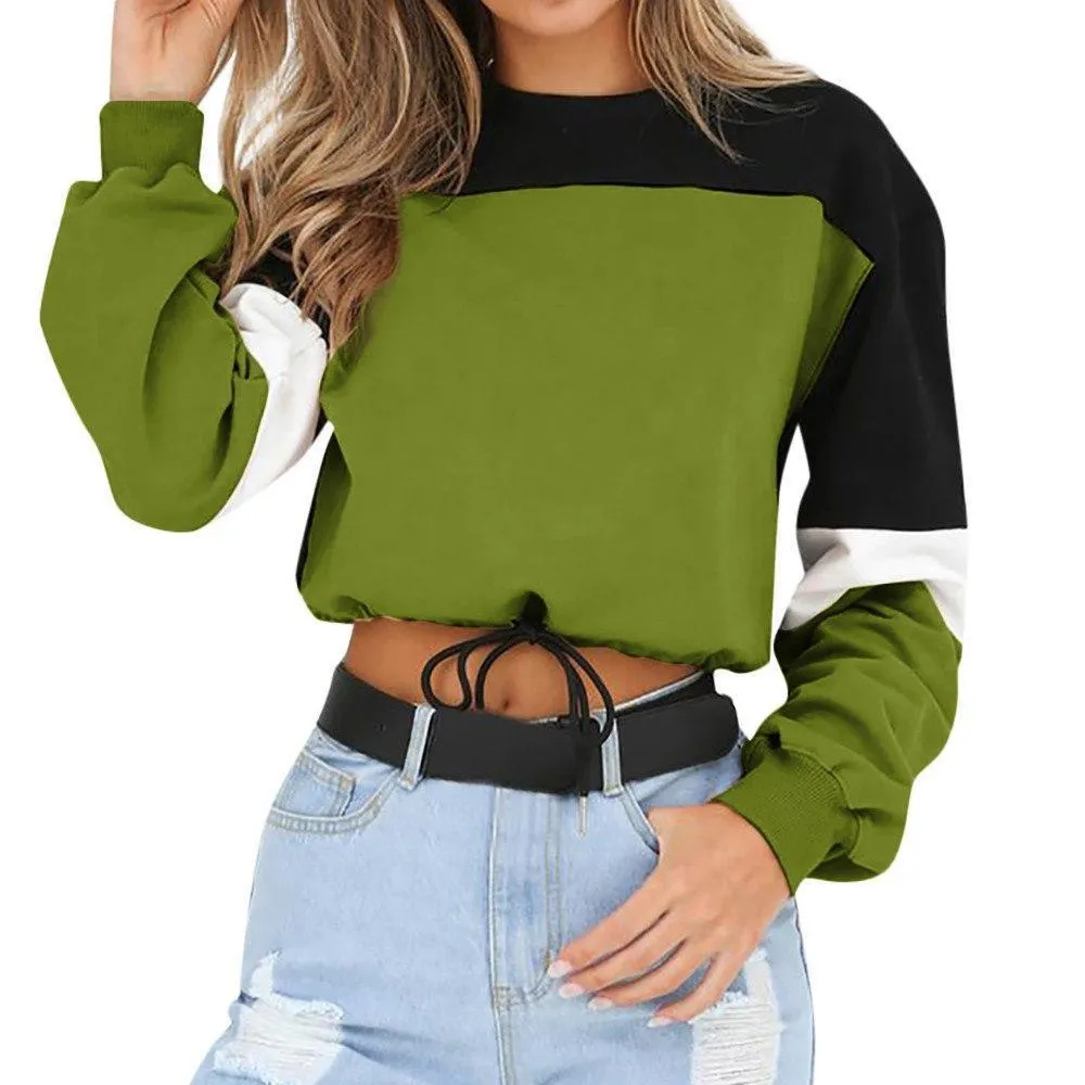 Three Tone Lace-Tied Hem Sweatshirt