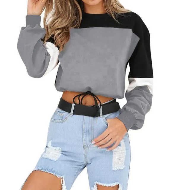 Three Tone Lace-Tied Hem Sweatshirt