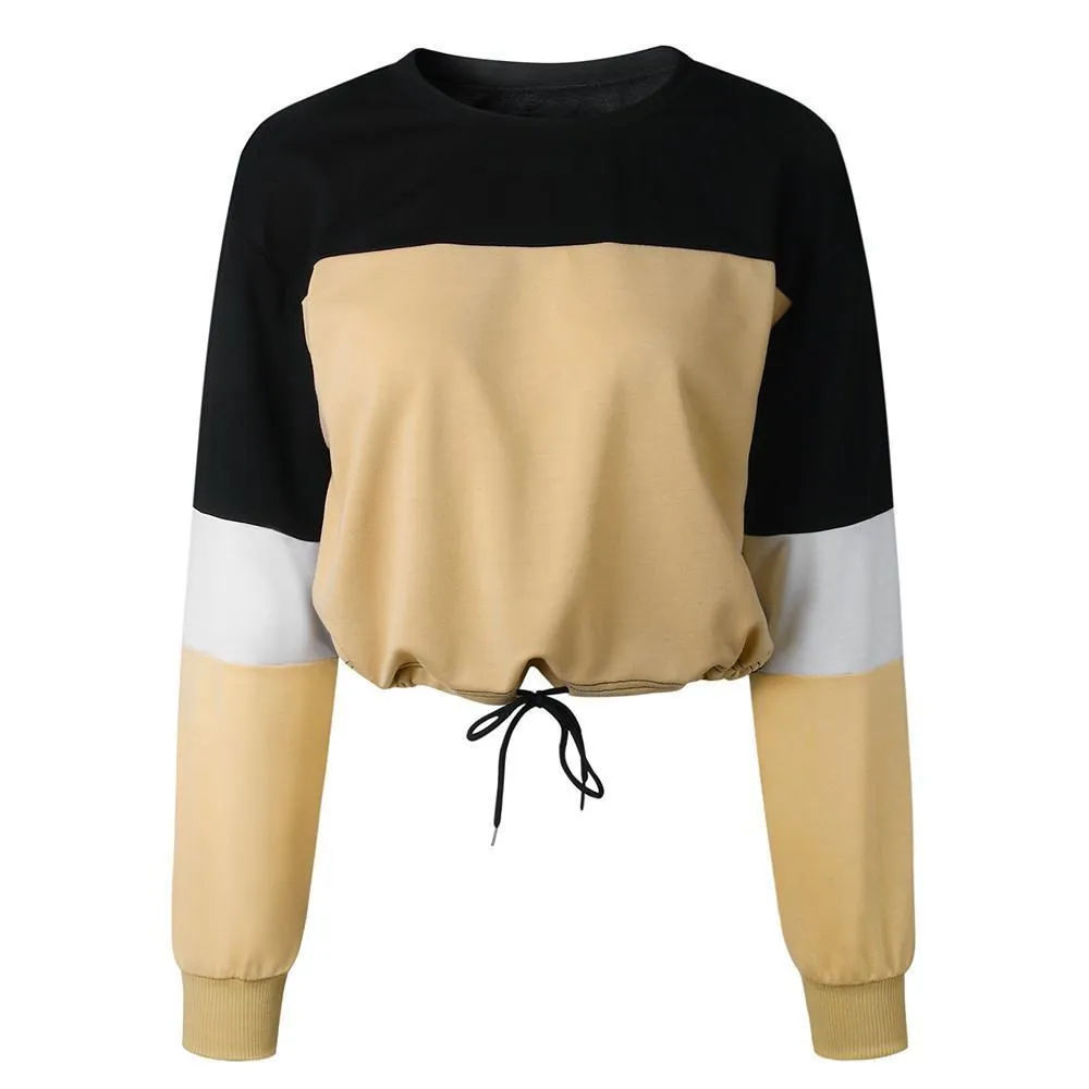 Three Tone Lace-Tied Hem Sweatshirt