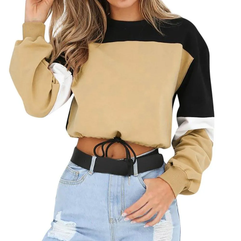 Three Tone Lace-Tied Hem Sweatshirt