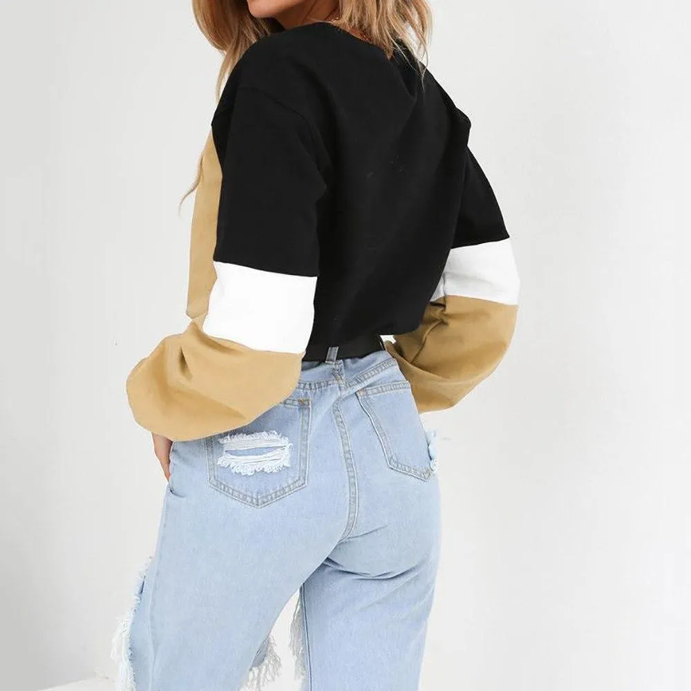 Three Tone Lace-Tied Hem Sweatshirt