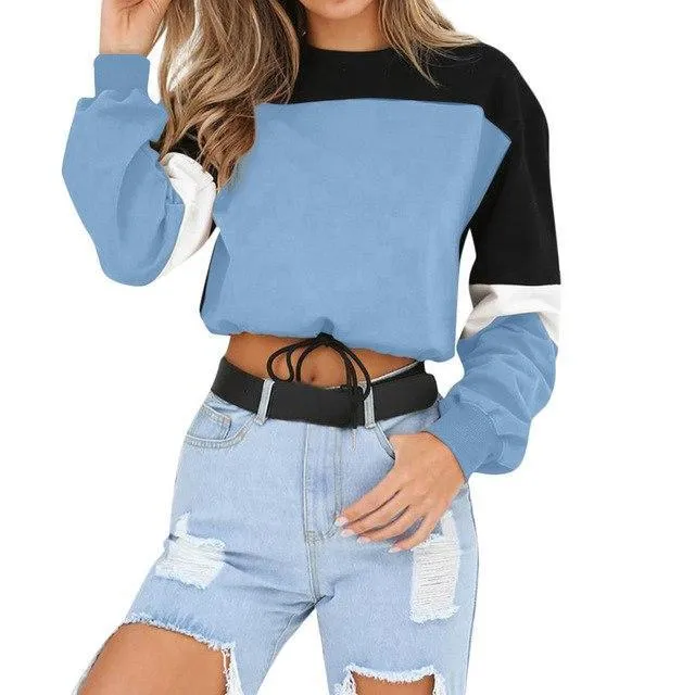 Three Tone Lace-Tied Hem Sweatshirt