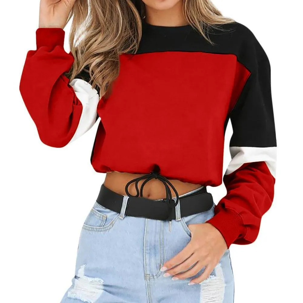 Three Tone Lace-Tied Hem Sweatshirt