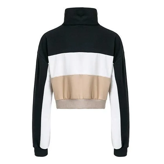 Three Tone Zip-Up Collar Sweatshirt