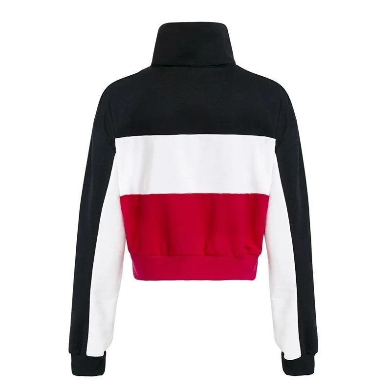 Three Tone Zip-Up Collar Sweatshirt