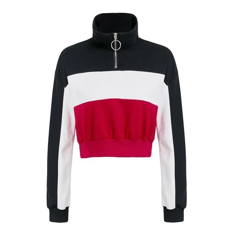 Three Tone Zip-Up Collar Sweatshirt
