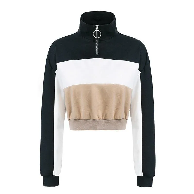 Three Tone Zip-Up Collar Sweatshirt