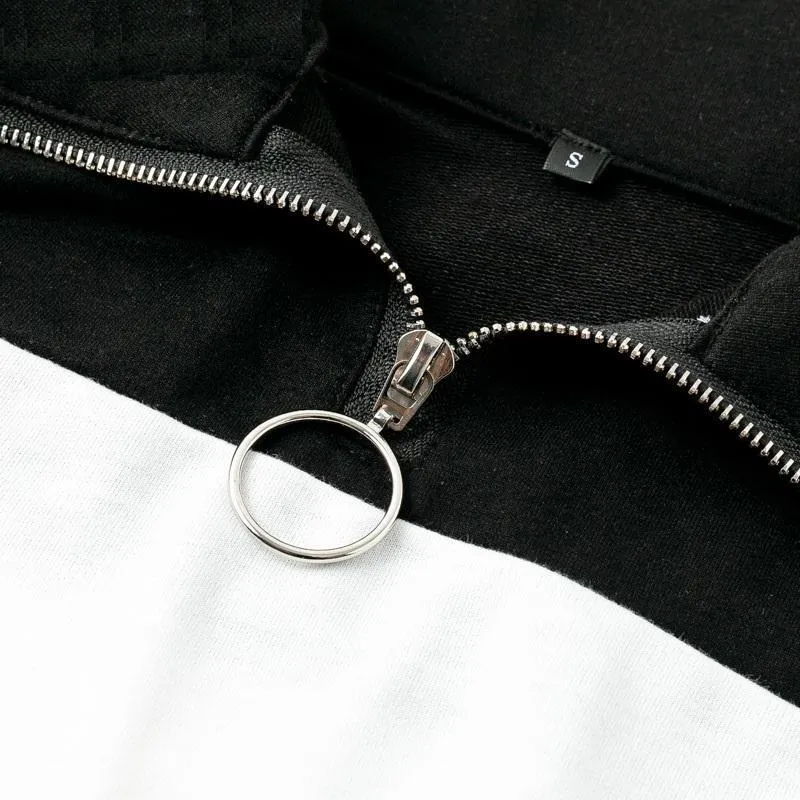 Three Tone Zip-Up Collar Sweatshirt
