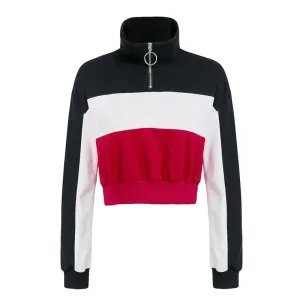 Three Tone Zip-Up Collar Sweatshirt