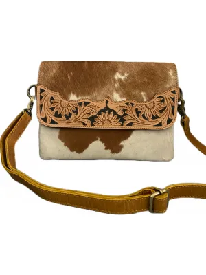 Tooled Leather & Cowhide Shoulder Bag