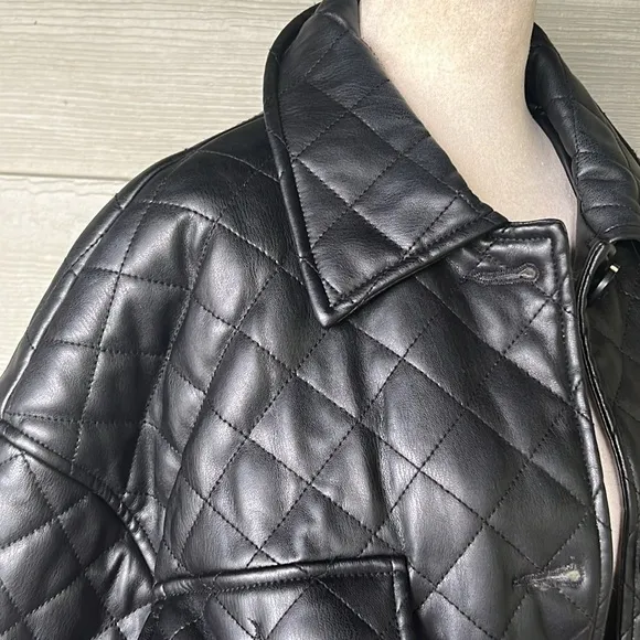 Topshop “Quinn” Faux Leather Quilted Jacket