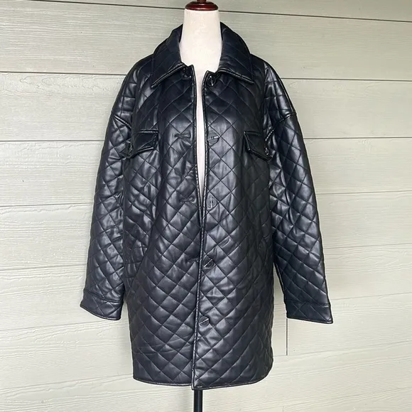 Topshop “Quinn” Faux Leather Quilted Jacket