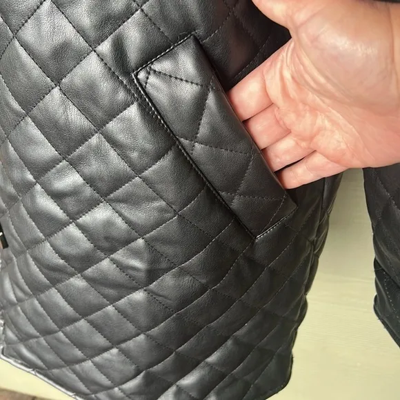 Topshop “Quinn” Faux Leather Quilted Jacket