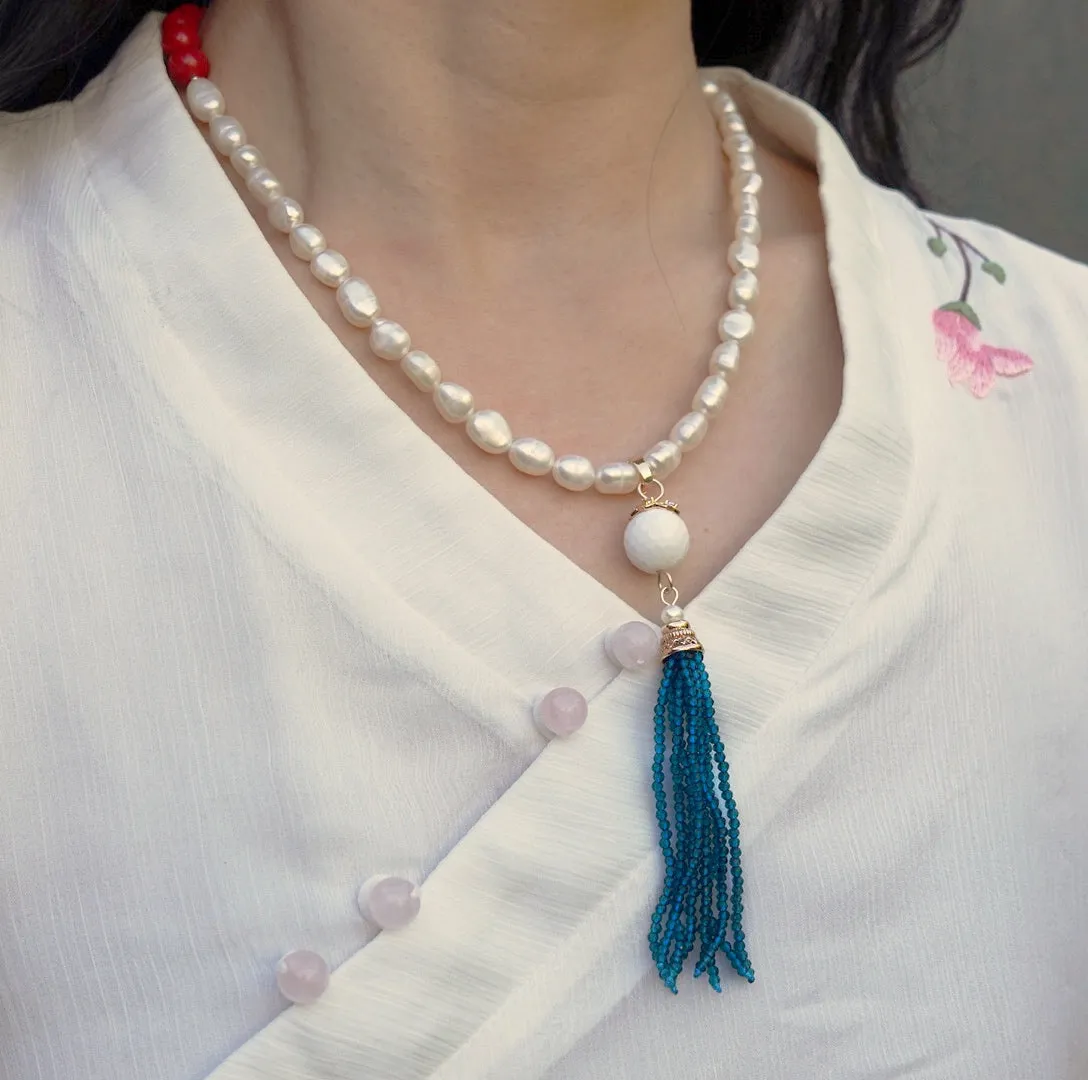 Tridacna Peacock Blue Zircon Tassel Pendant