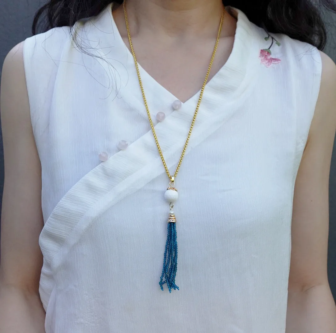 Tridacna Peacock Blue Zircon Tassel Pendant