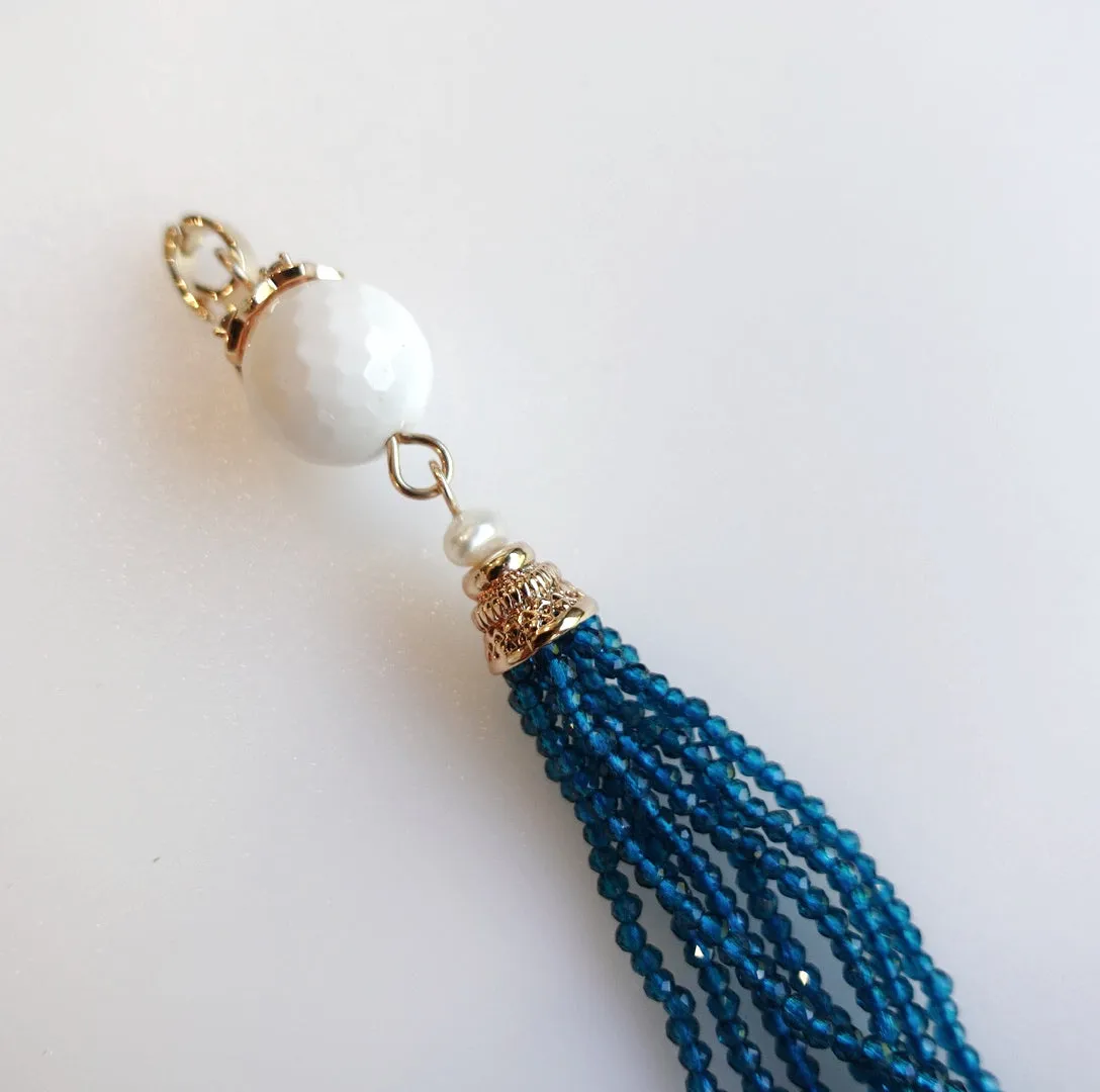 Tridacna Peacock Blue Zircon Tassel Pendant