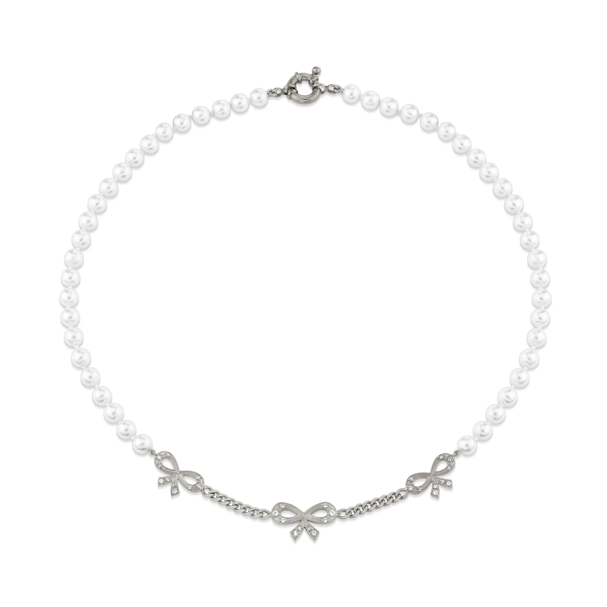 Triple Bow Pearl Necklace