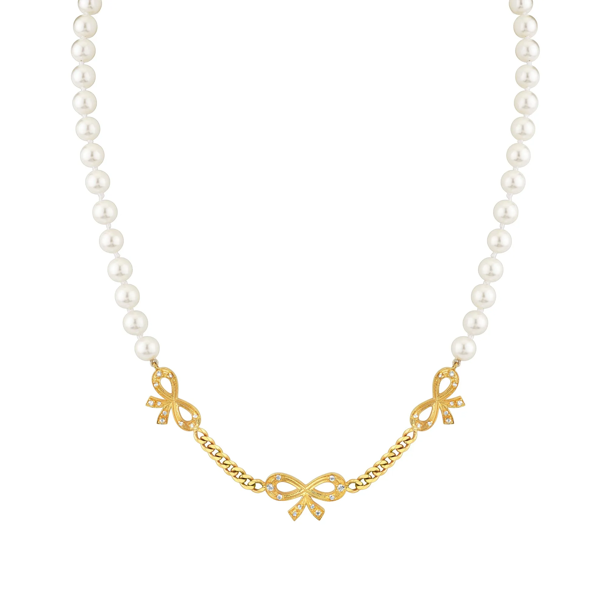 Triple Bow Pearl Necklace