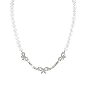 Triple Bow Pearl Necklace