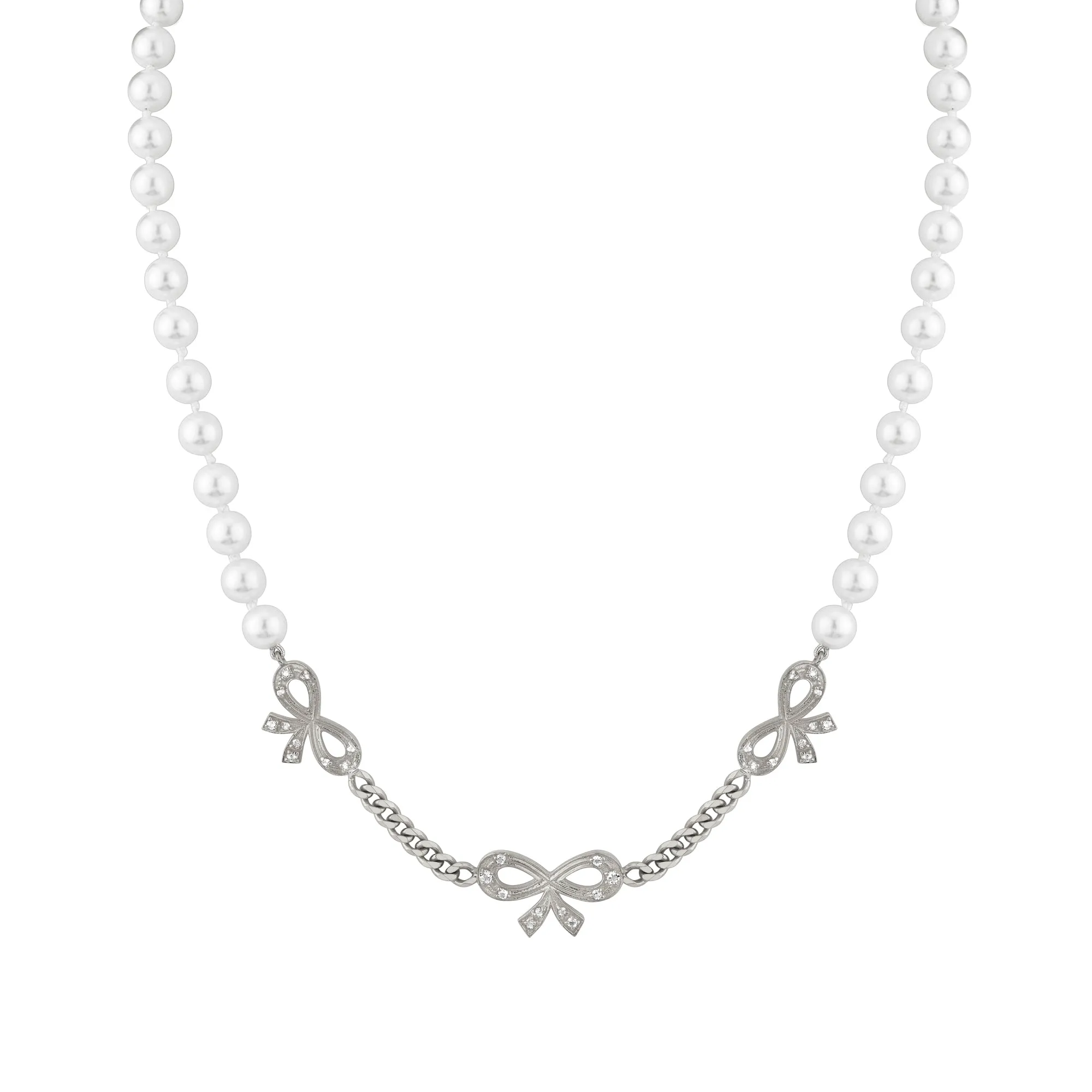 Triple Bow Pearl Necklace