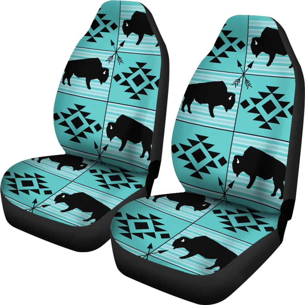 Turquoise and Black Ethnic Buffalo Tribal Pattern Car Seat Covers