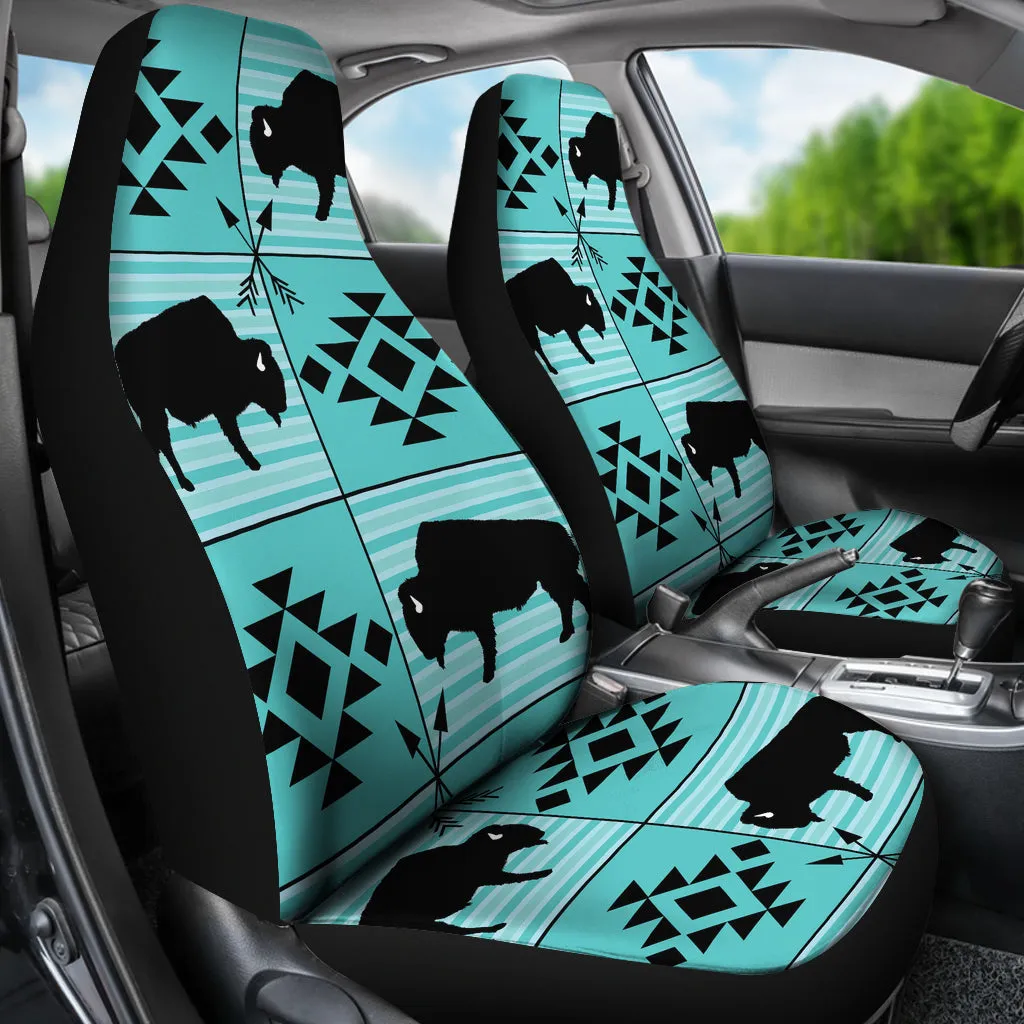 Turquoise and Black Ethnic Buffalo Tribal Pattern Car Seat Covers