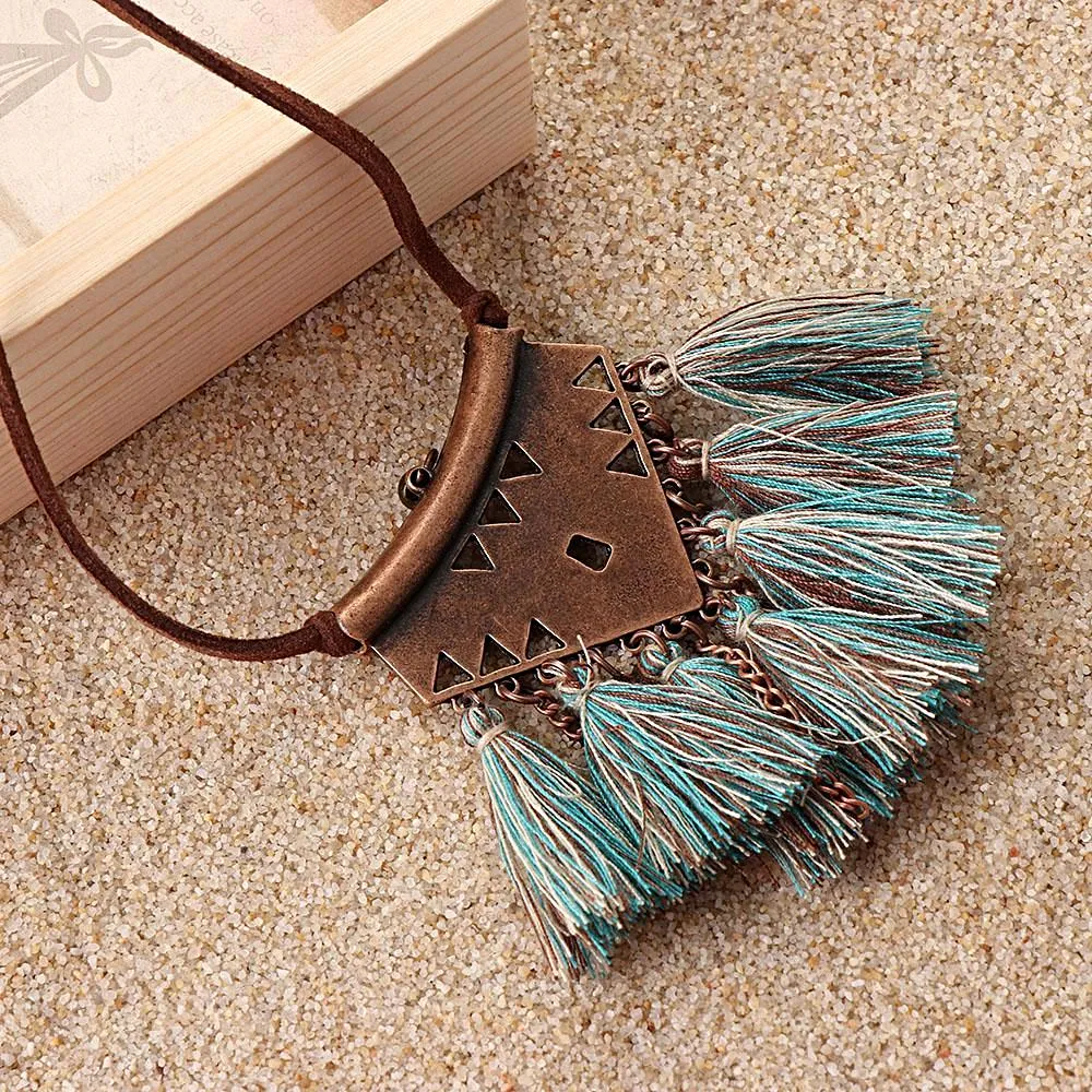 Turquoise Tassel Choker Necklace