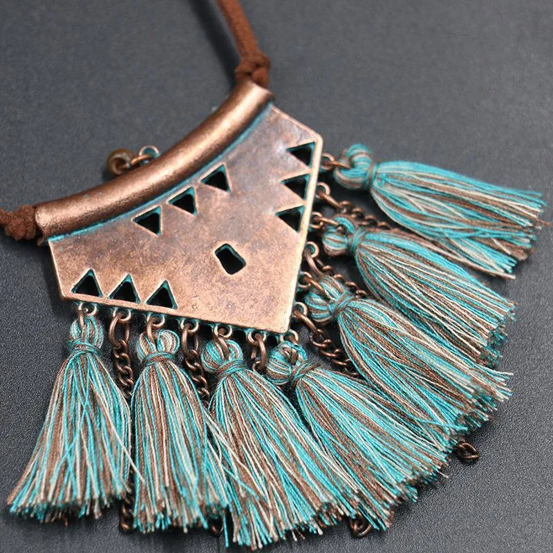 Turquoise Tassel Choker Necklace