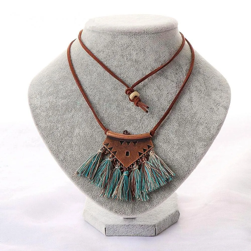 Turquoise Tassel Choker Necklace