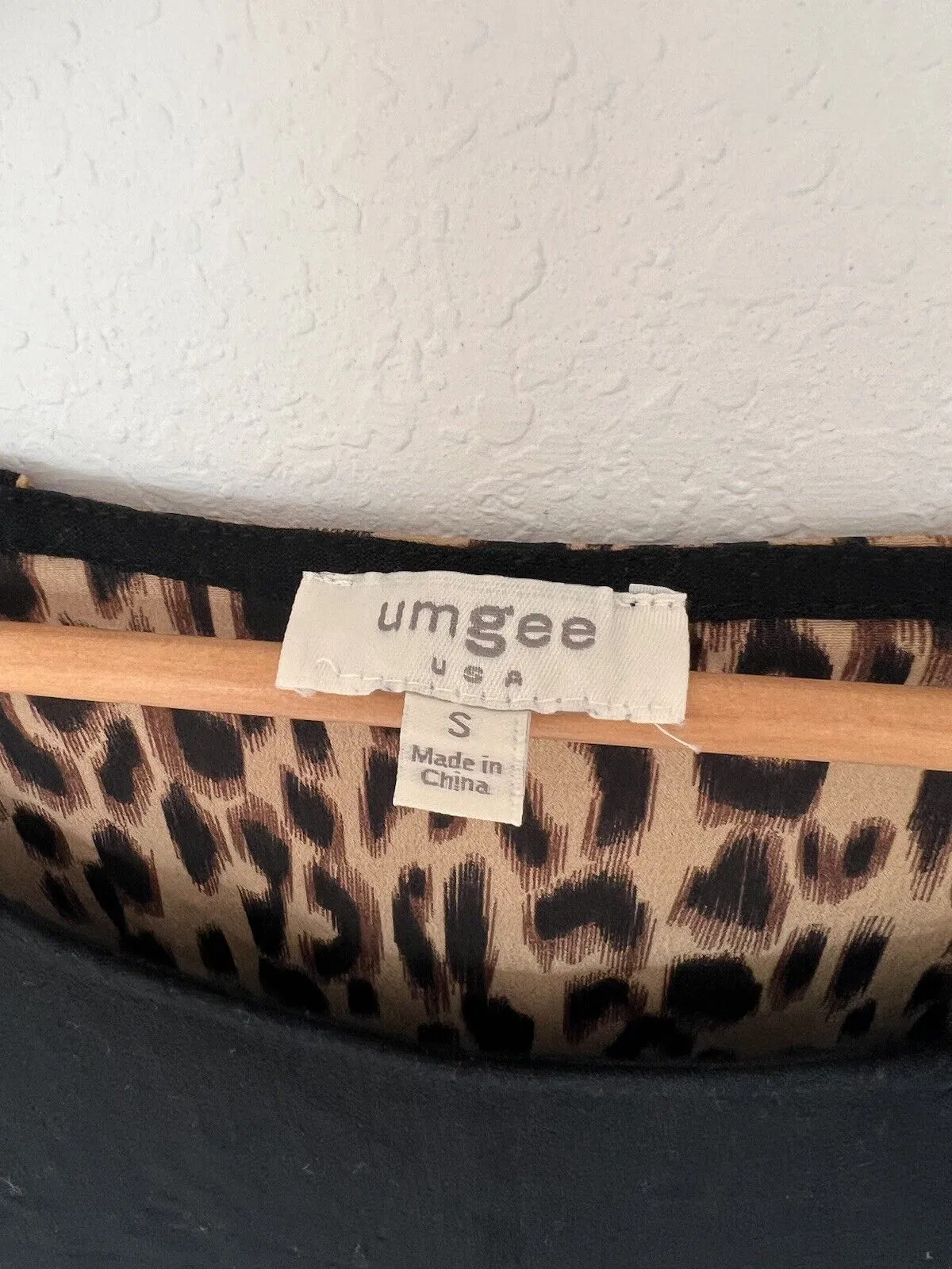 UMGEE Black Dress Leopard Animal Print Sz S Linen Boho Western Fringe Edge