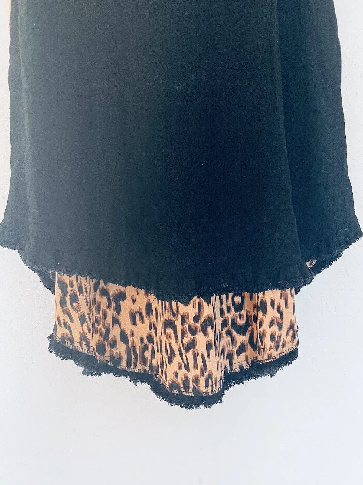 UMGEE Black Dress Leopard Animal Print Sz S Linen Boho Western Fringe Edge