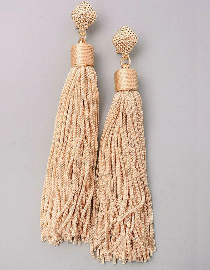 Unicorn Tears Fringe Tassel Earrings in Beige
