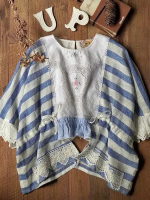 Unlogical Poem Retro Style Lace Embroidered Patchwork Breton Top