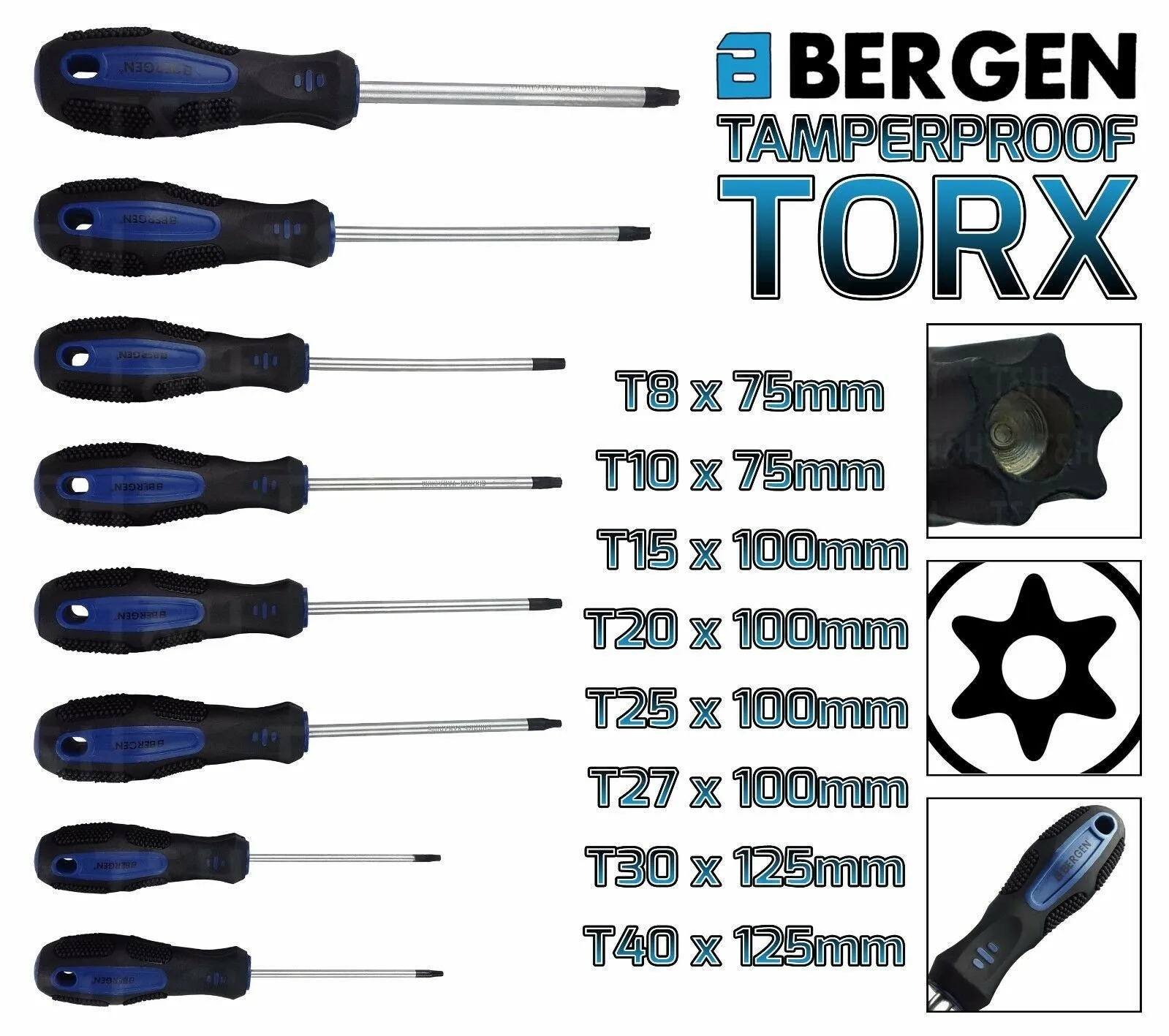 US PRO 8PCS MAGNETIC TAMPERPROOF TORX SCREWDRIVERS T8 - T40