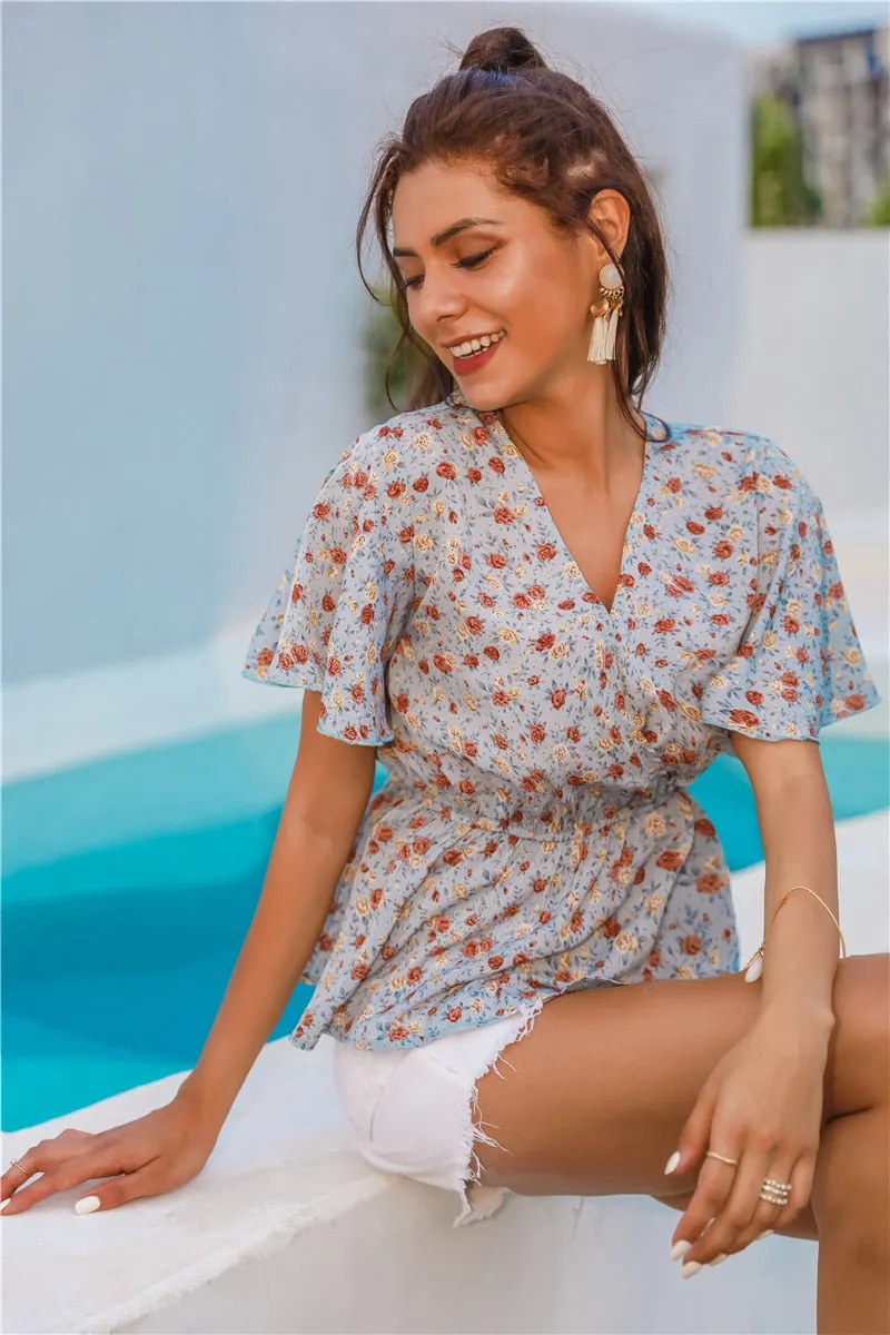 v-neck floral print  top
