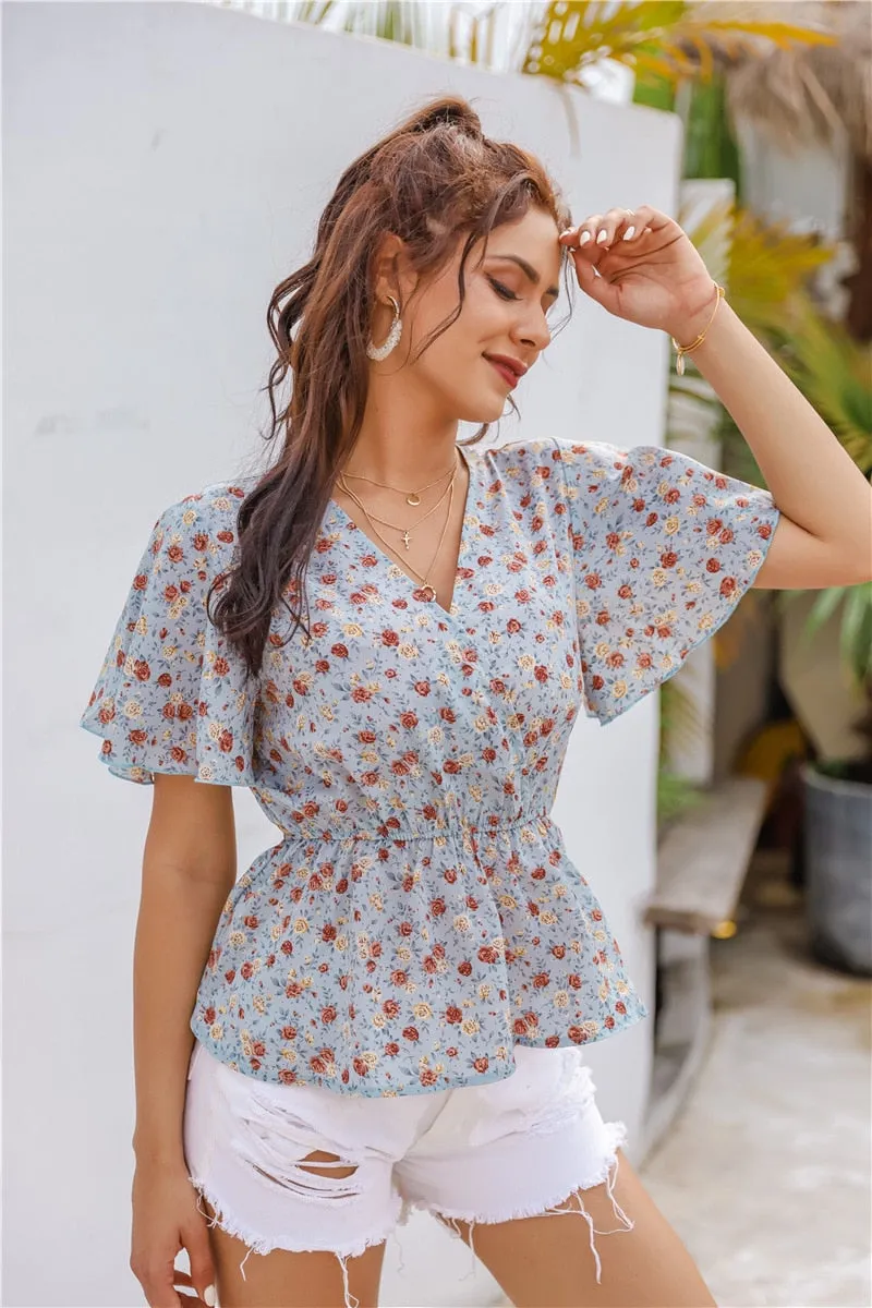 v-neck floral print  top