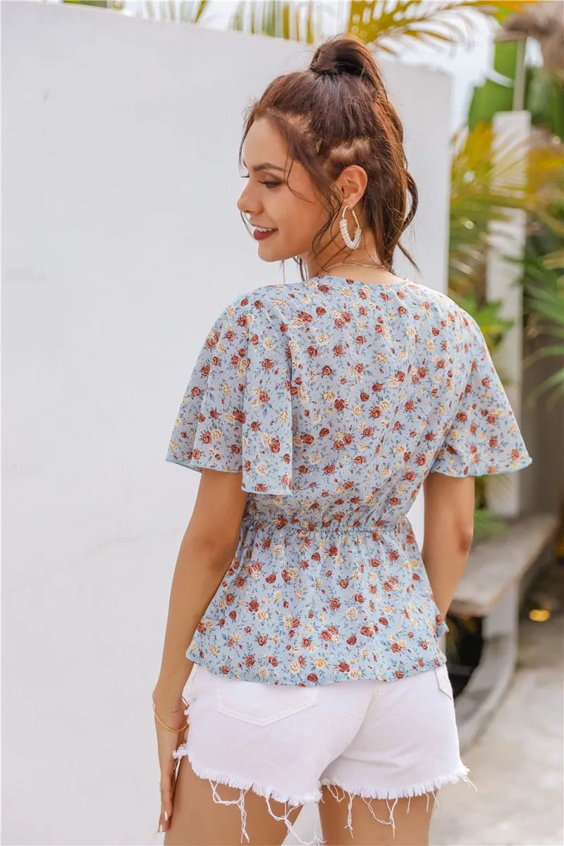 v-neck floral print  top