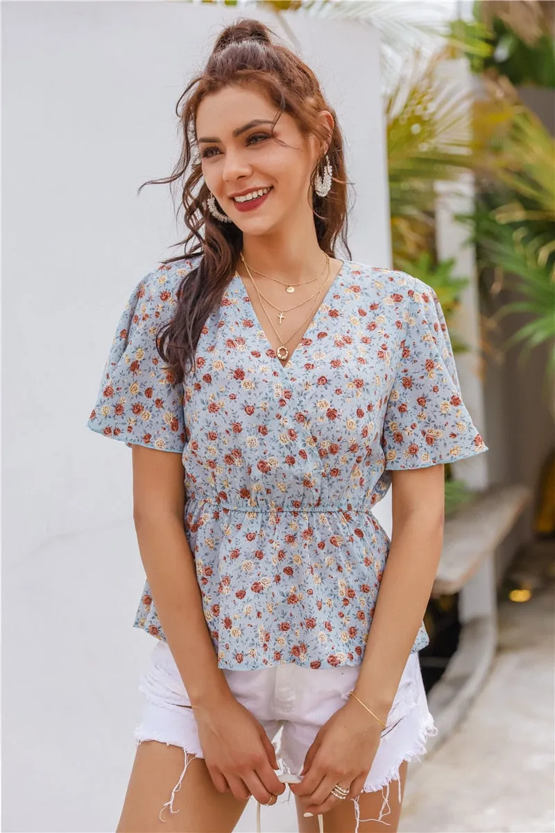 v-neck floral print  top