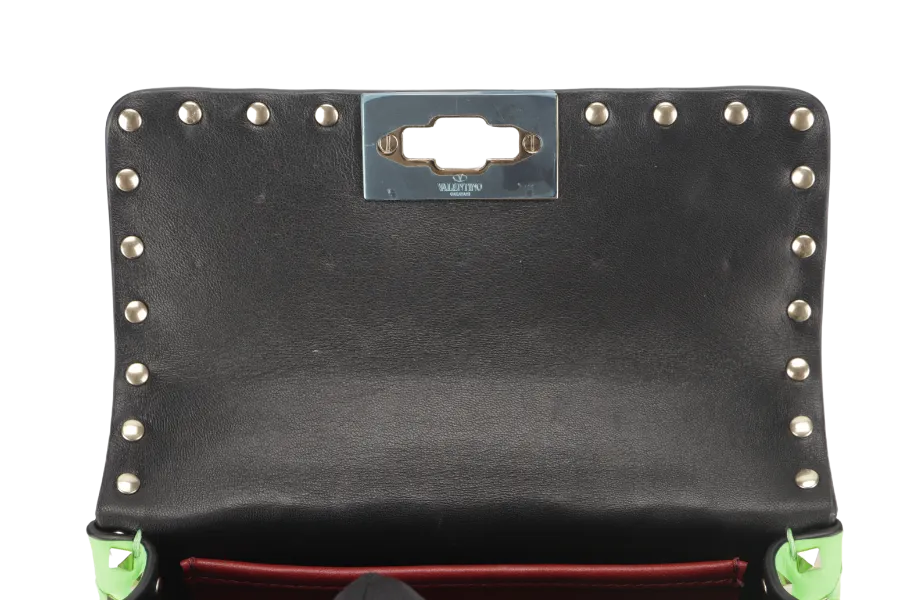 VALENTINO GARAVANI ROCKSTUD SPIKE MINI GREEN CALFSKIN CHAIN BAG SILVER HARDWARE NO DUST COVER