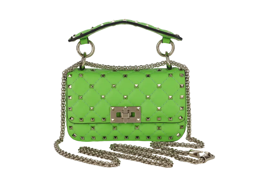 VALENTINO GARAVANI ROCKSTUD SPIKE MINI GREEN CALFSKIN CHAIN BAG SILVER HARDWARE NO DUST COVER