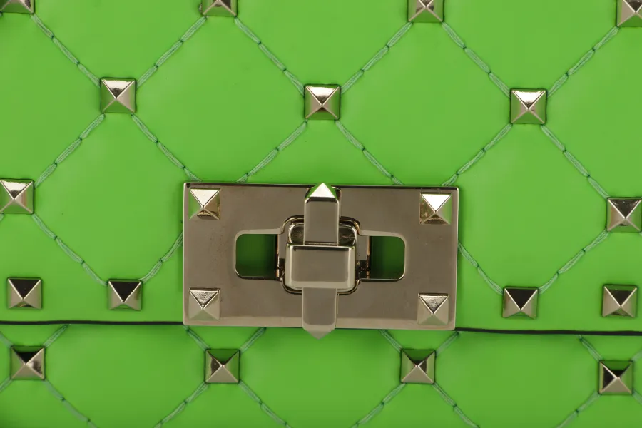VALENTINO GARAVANI ROCKSTUD SPIKE MINI GREEN CALFSKIN CHAIN BAG SILVER HARDWARE NO DUST COVER