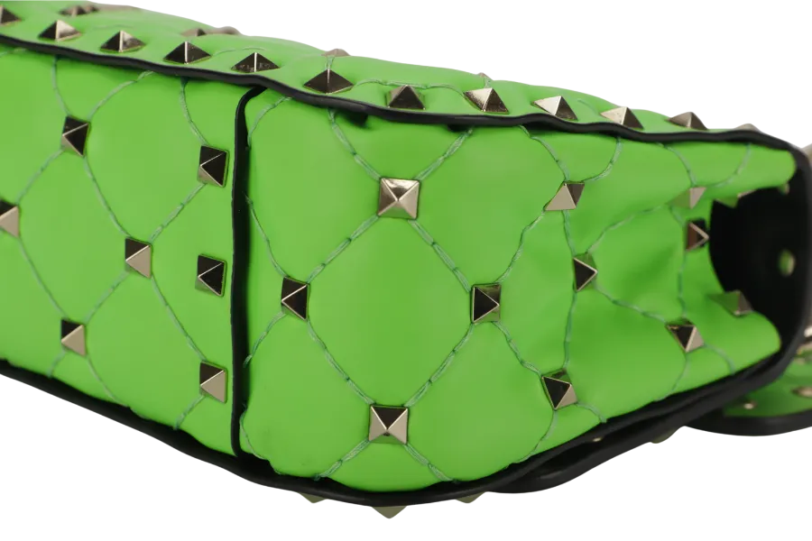 VALENTINO GARAVANI ROCKSTUD SPIKE MINI GREEN CALFSKIN CHAIN BAG SILVER HARDWARE NO DUST COVER