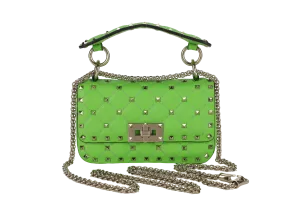 VALENTINO GARAVANI ROCKSTUD SPIKE MINI GREEN CALFSKIN CHAIN BAG SILVER HARDWARE NO DUST COVER