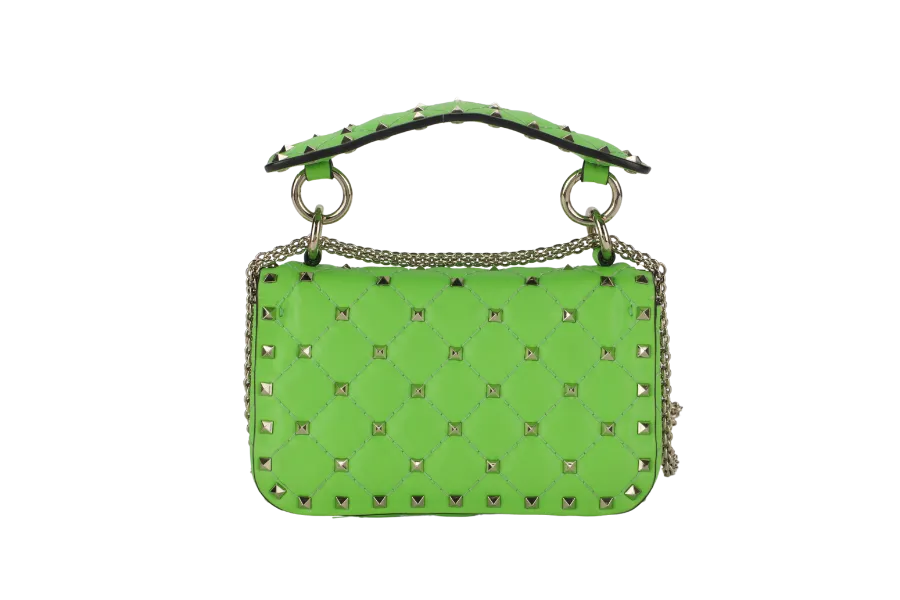 VALENTINO GARAVANI ROCKSTUD SPIKE MINI GREEN CALFSKIN CHAIN BAG SILVER HARDWARE NO DUST COVER
