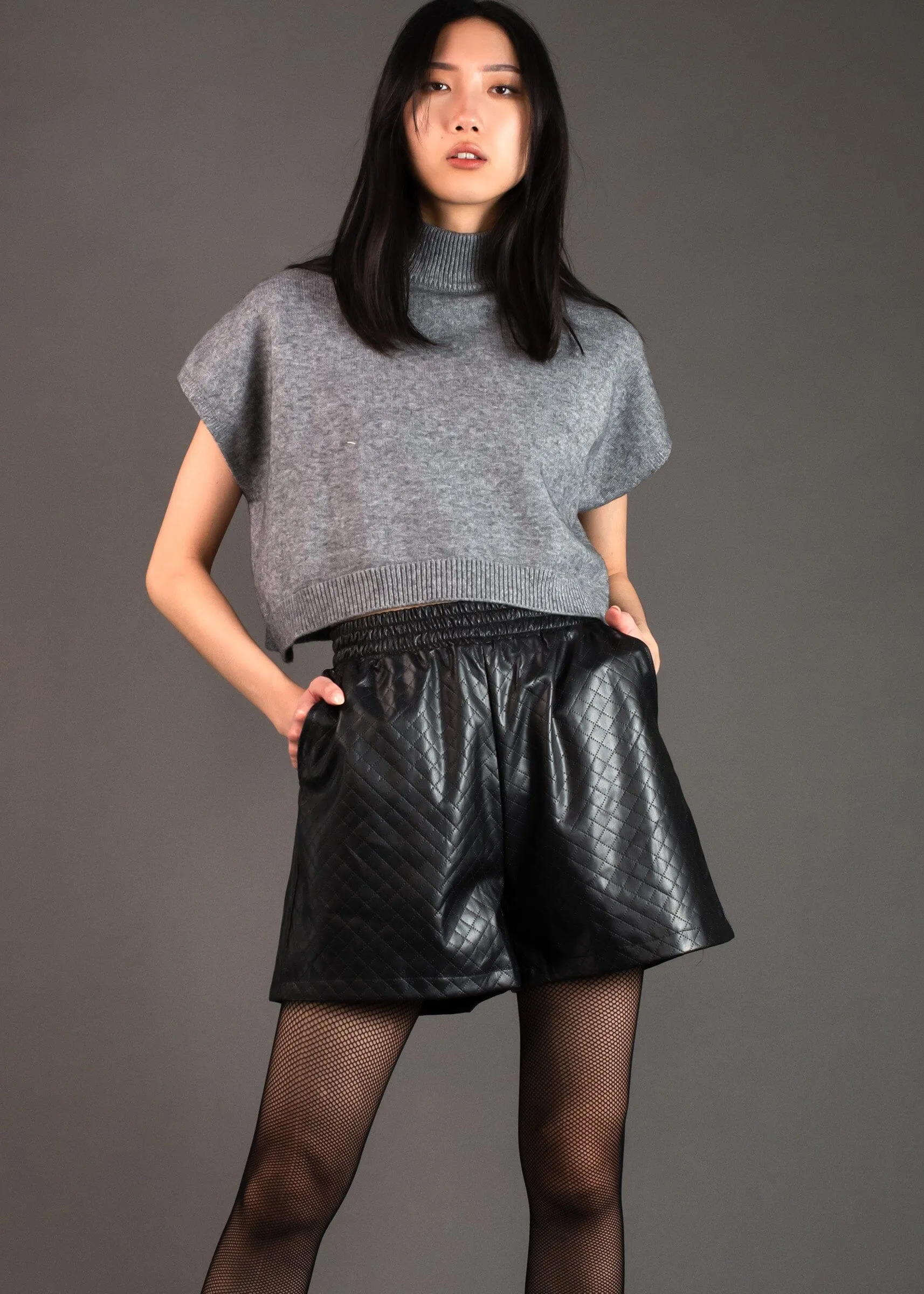 Vegan Leather Quilted Shorts