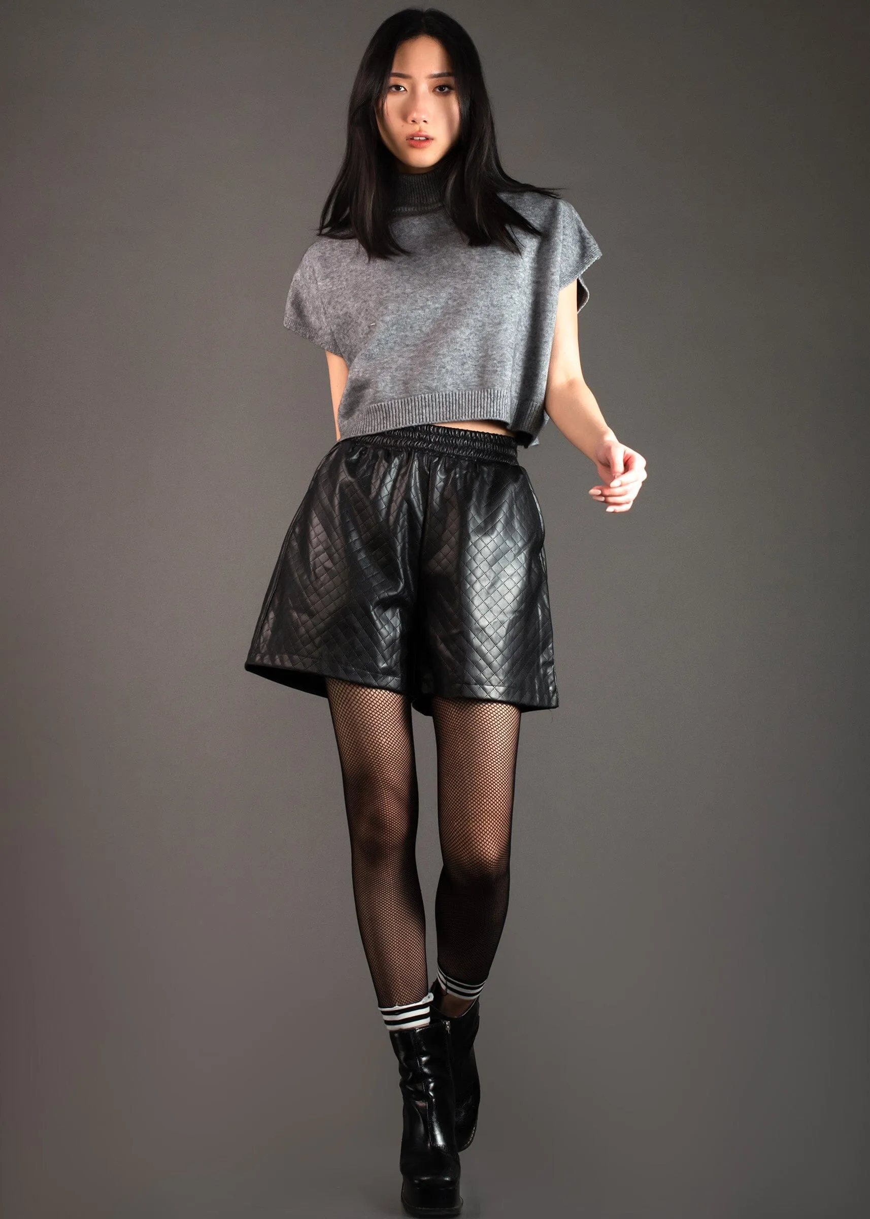 Vegan Leather Quilted Shorts