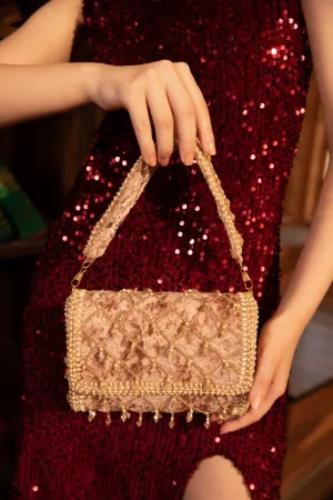 Velvet Flap Handbag With Crystal Tassel & Bead Embellishments