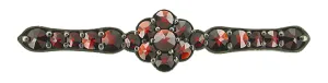 Victorian Antiqued Sterling Silver Bohemian Garnet Floral Bar Pin Brooch