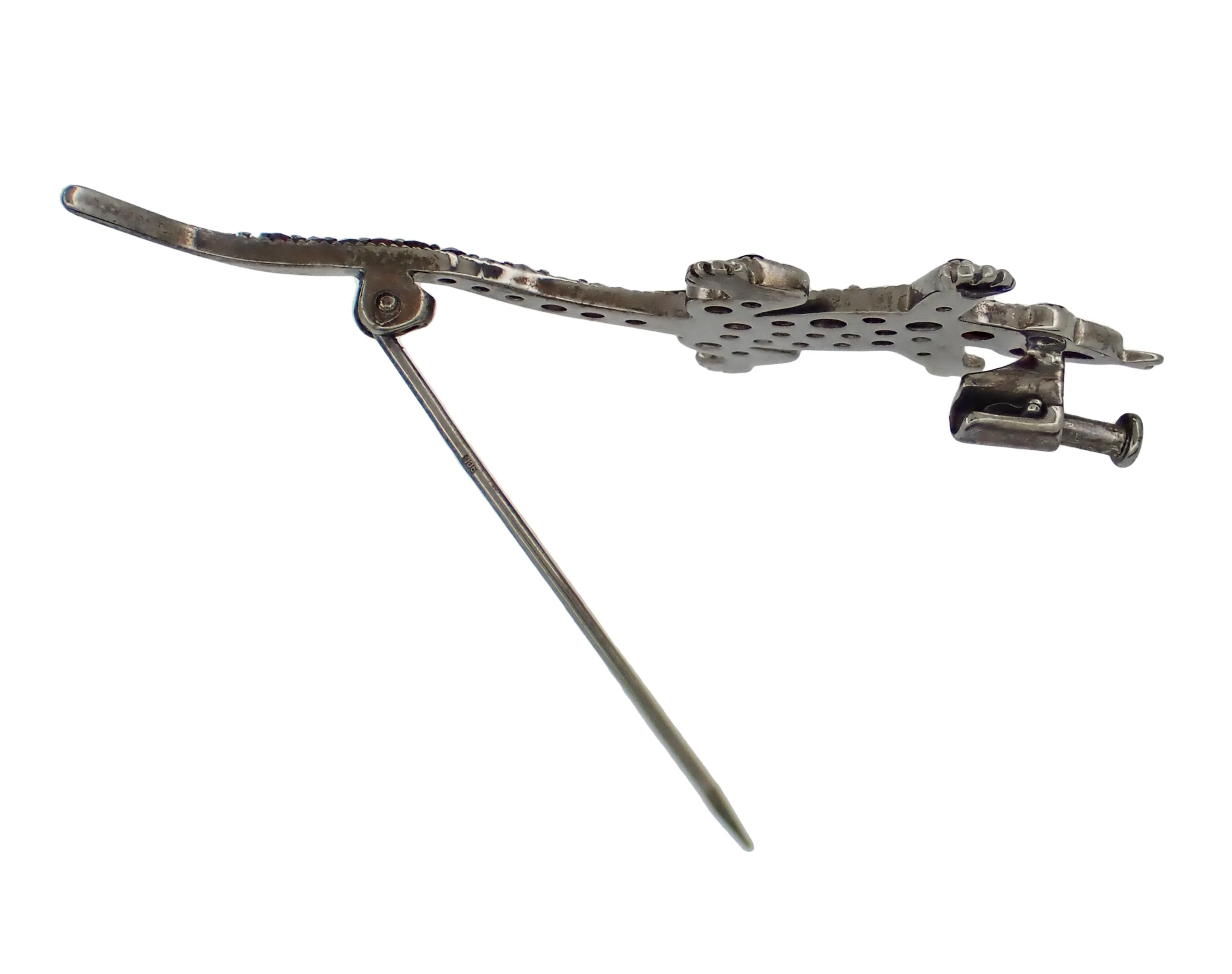 Victorian Bohemian Garnet Lizard Brooch in Antiqued Sterling Silver