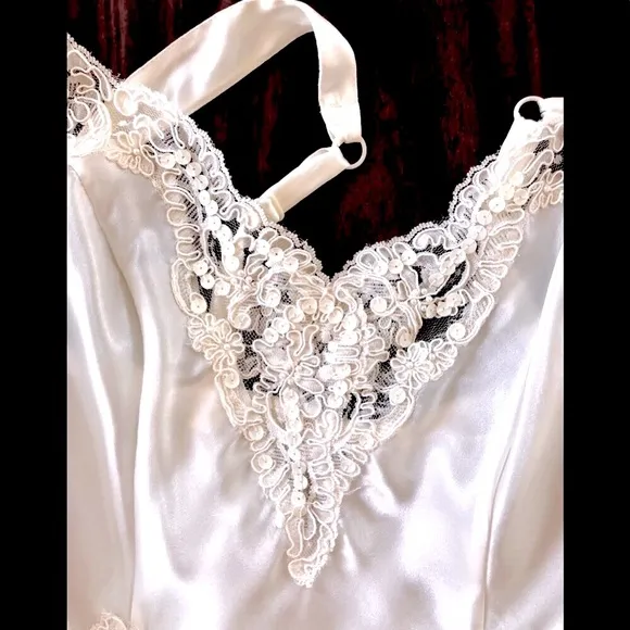 Victoria’s Secret ivory Satin  &amp; Chiffon embellished sequin, lace chemise. Sz S